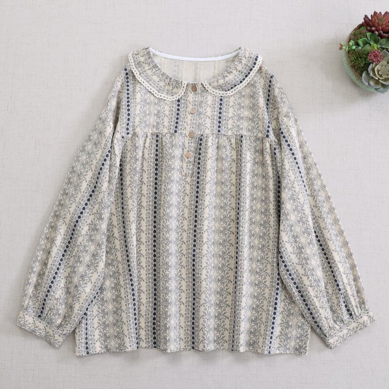 ストライプギャザークラシカル長袖シャツ W1734