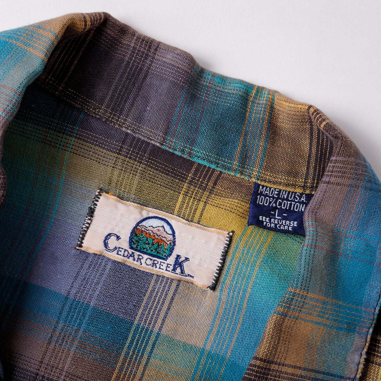 極美品】70s special Vintage ombre check open collar shirt green