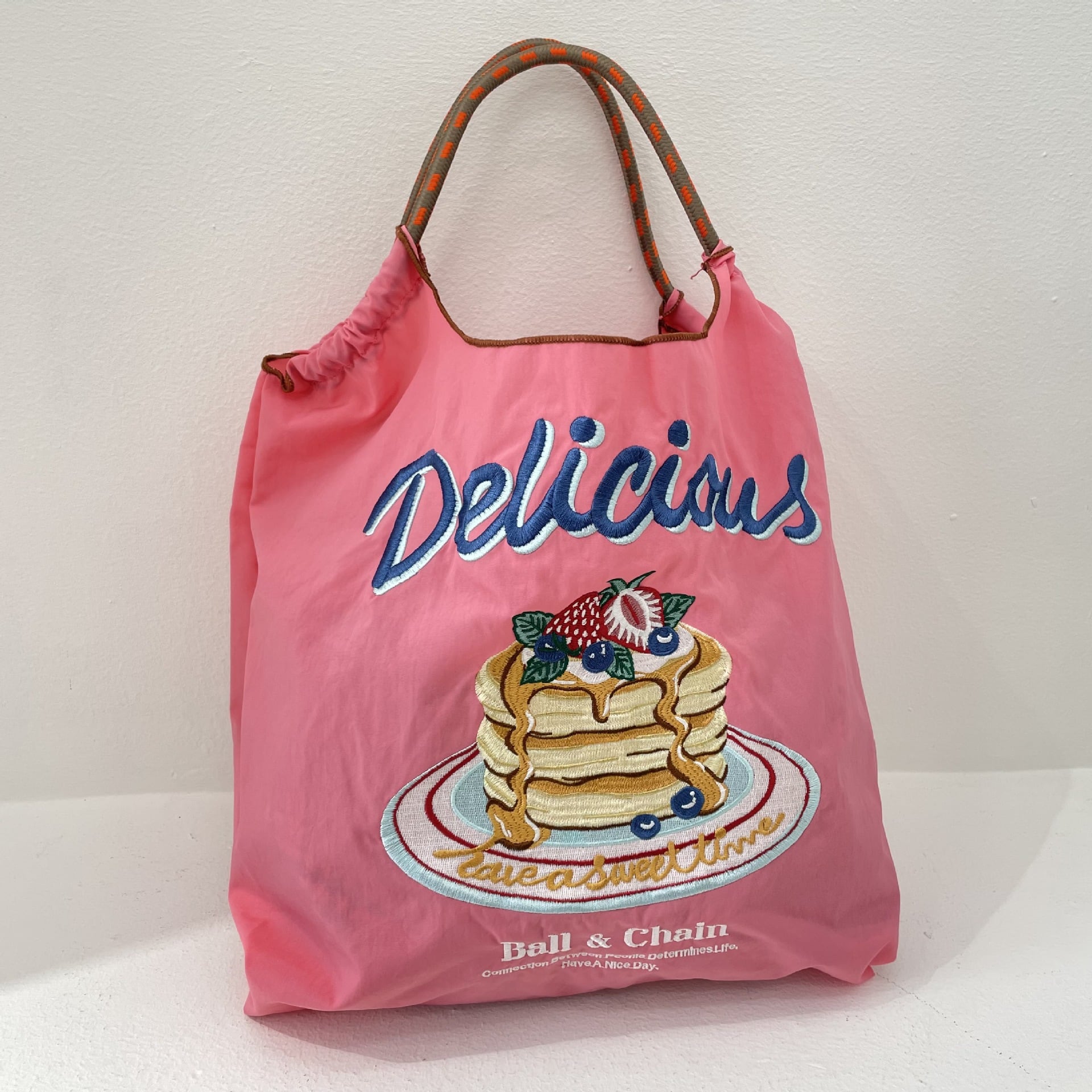 ボールアンドチェーン スヌーピー パンケーキ ボールアンドチェーン スヌーピー 刺繍 エコバッグ パンケーキ ピンク