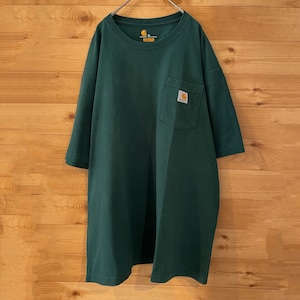 【Carhartt】ロゴ ポケットTシャツ ディープグリーン X-Large ビッグサイズ カーハート US古着 アメリカ古着