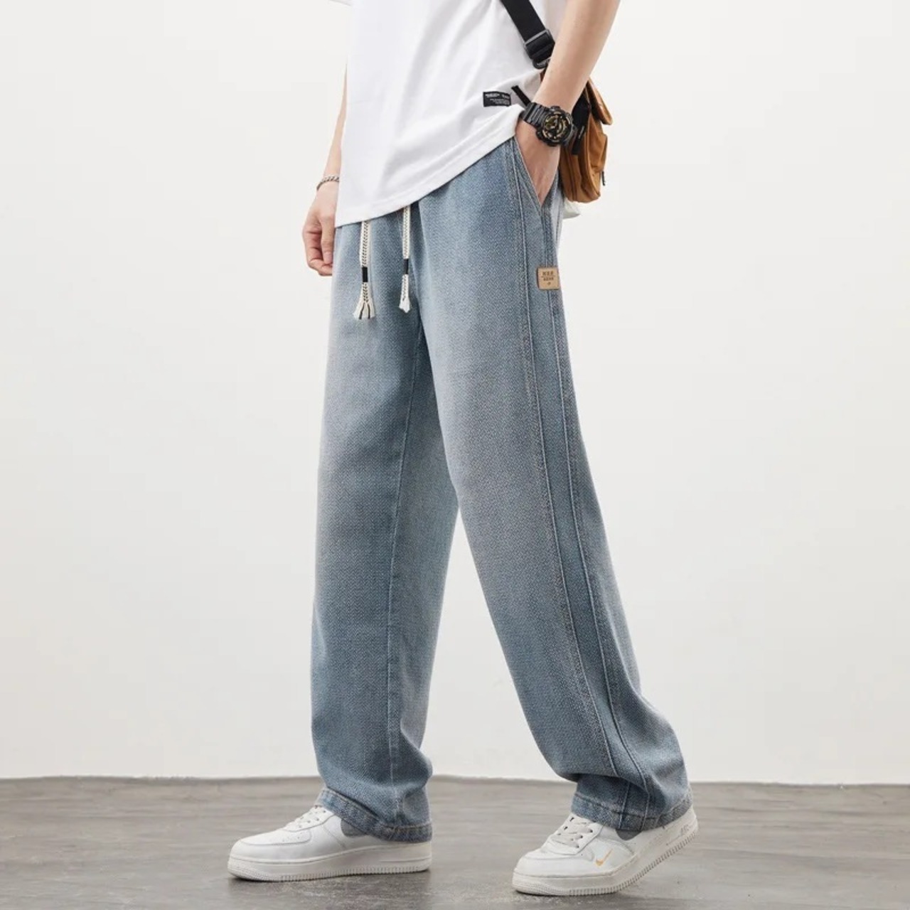【M-4XL】Retro Blue Drawstring Pants / レトロ ブルー ドローストリング パンツ