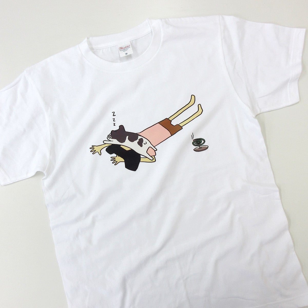 犬と飼い主 フレブルとお昼寝 Tシャツ dog53 犬 ブヒ フレンチブルドッグ 服 ゆるい イラスト おもしろ Tシャツ
