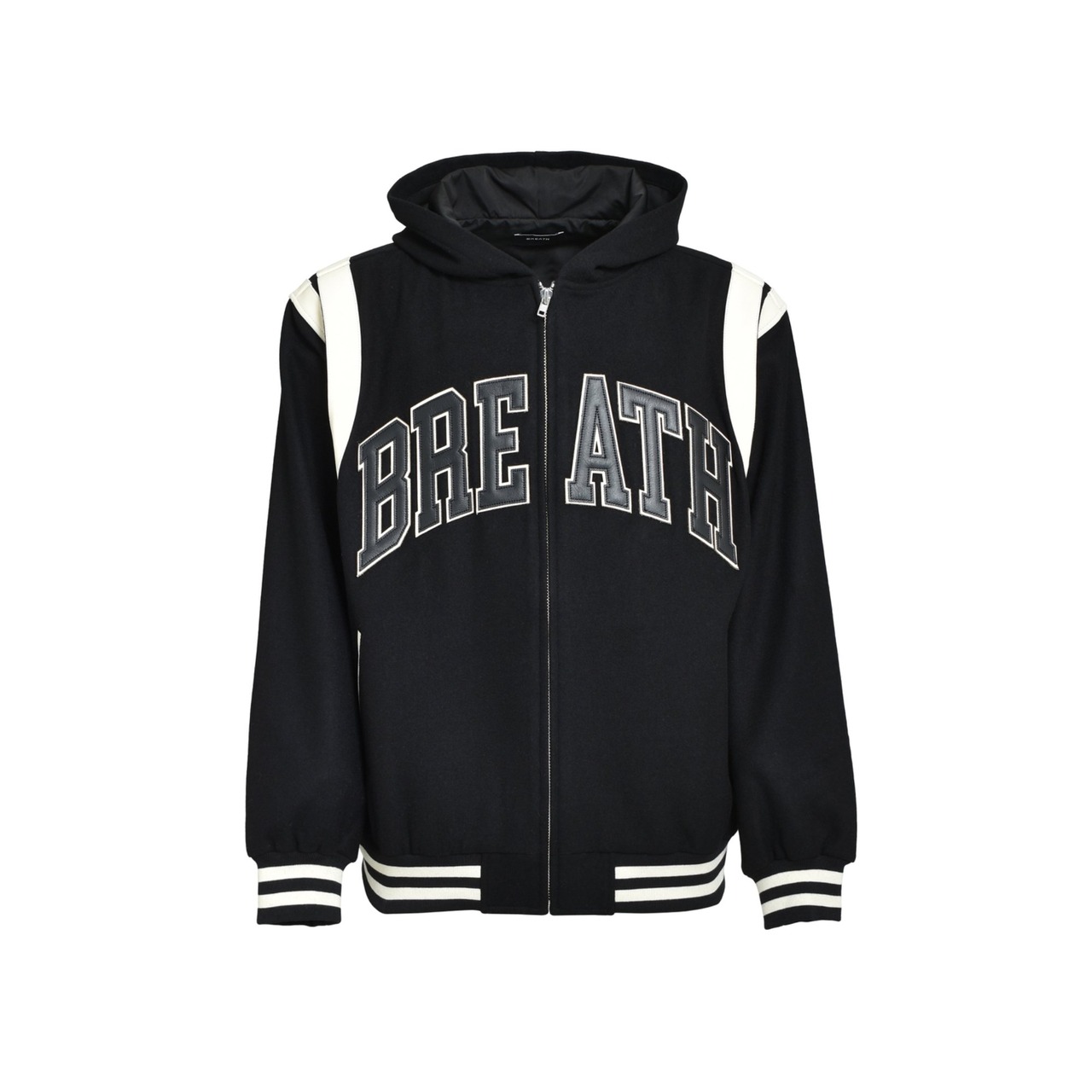 BREATH / arch logo hooded varsity jacket