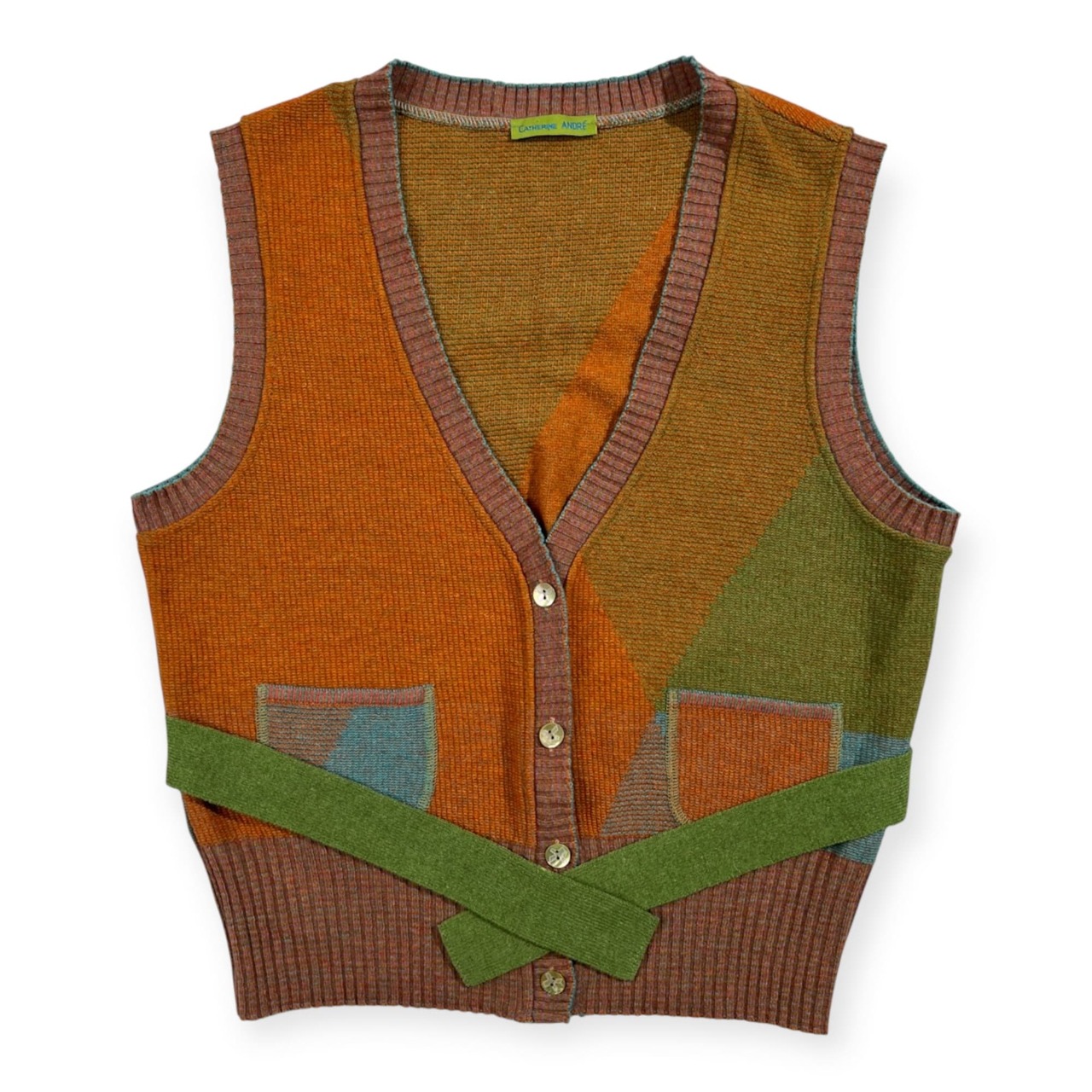 CATHERINE ANDRE カトリーヌアンドレ アンゴラ カシミヤ混 ニット ベスト 前ボタン サイズ L /オレンジ系×マルチ/フランス製/アノア代理