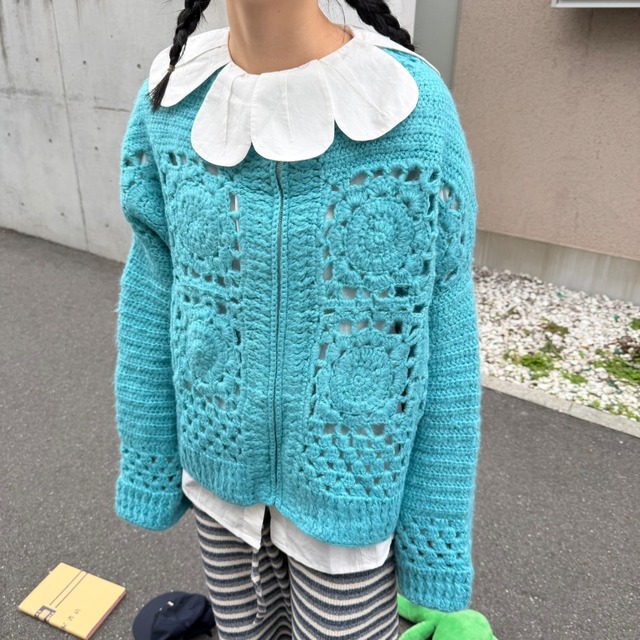 クロシェ ジップアップ ニットカーディガン_LN03697