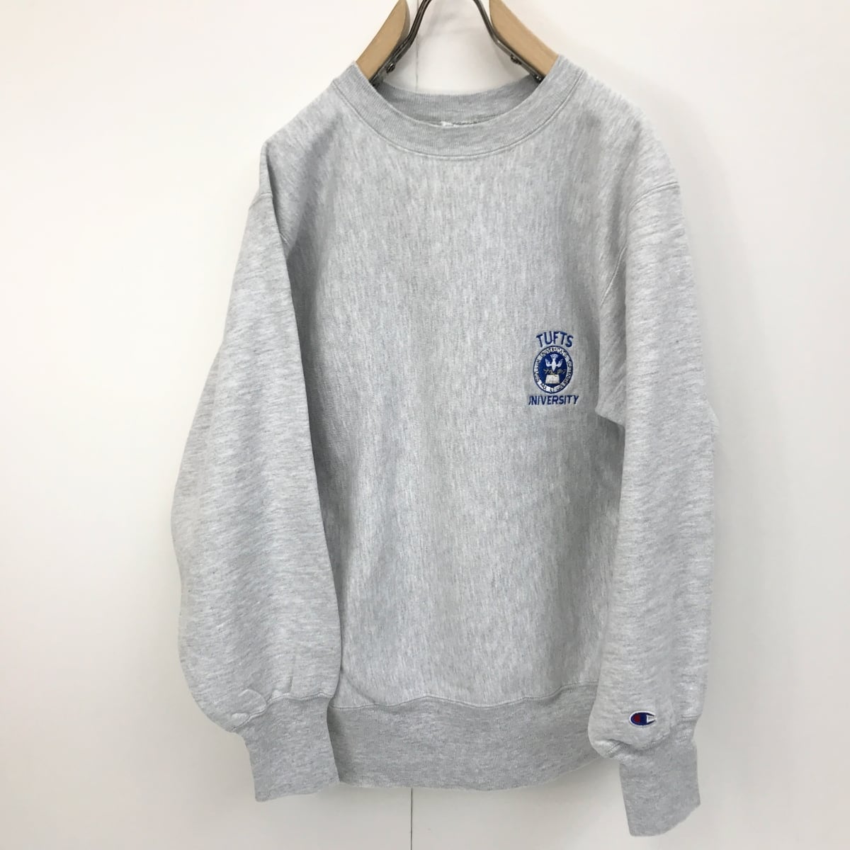 CHAMPION チャンピオン 90年代 USA製 前期 刺繍タグ リバースウィーブ スウェット カレッジ ワンポイント 刺繍 ロゴ ライト アッシュ  グレー L 長袖