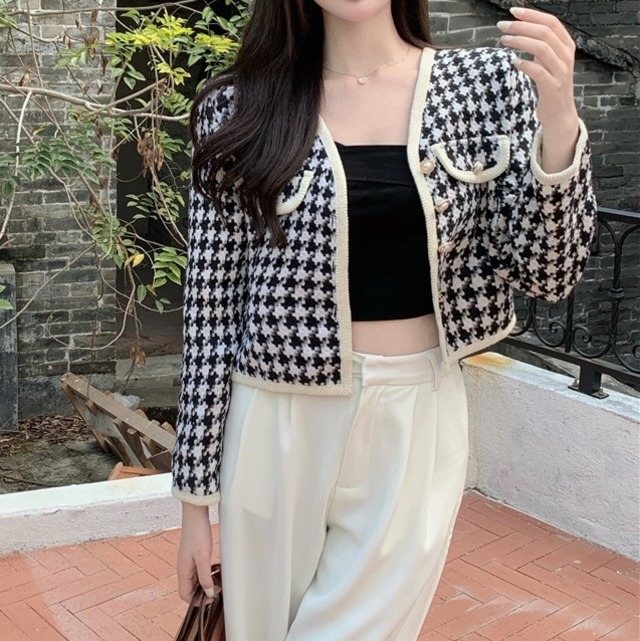 pied cropped jacket 2color