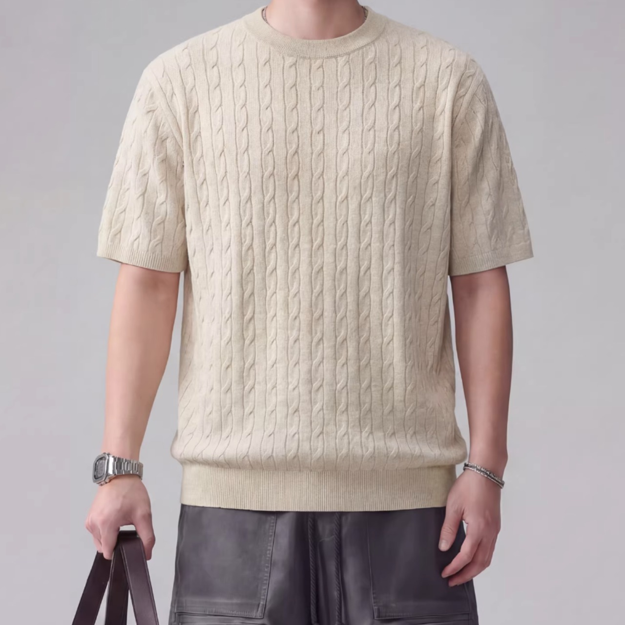 ケーブル編み クルーネックニット af0506