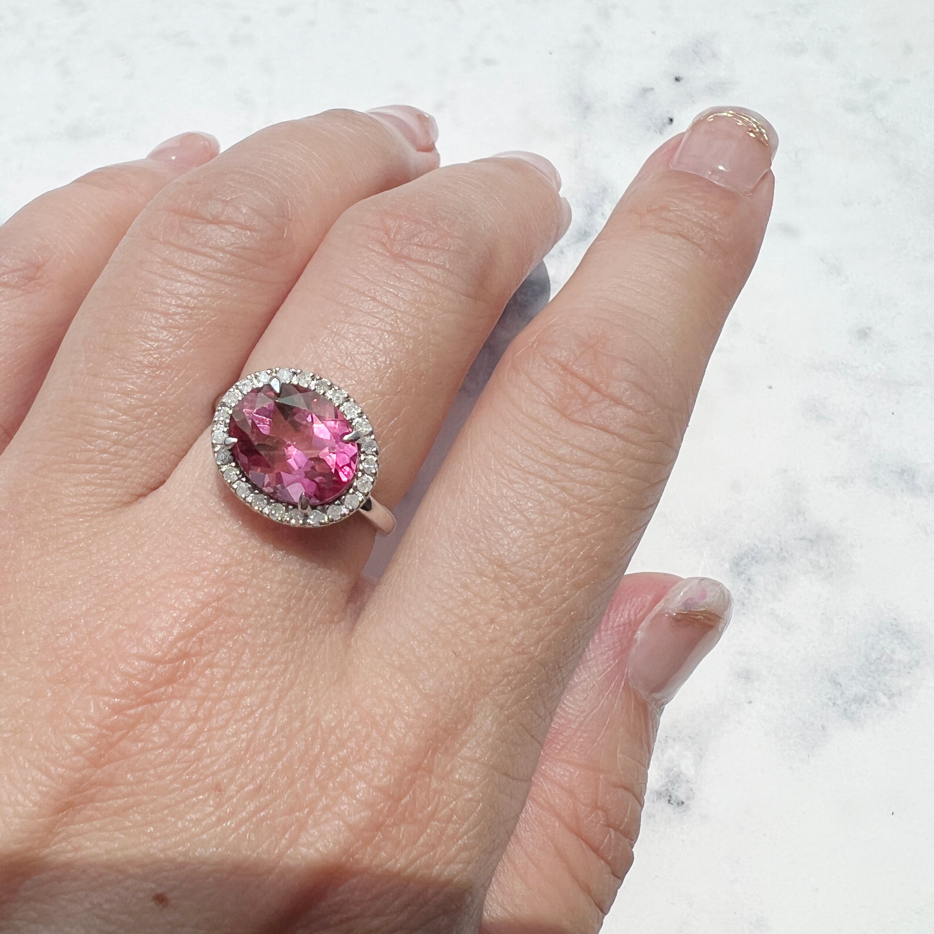 インドジュエリー　ピンクトパーズ　ダイヤモンド　リング　11号　silver ピンクトパーズ ダイヤモンドメレリング | ＜天然石ジュエリー