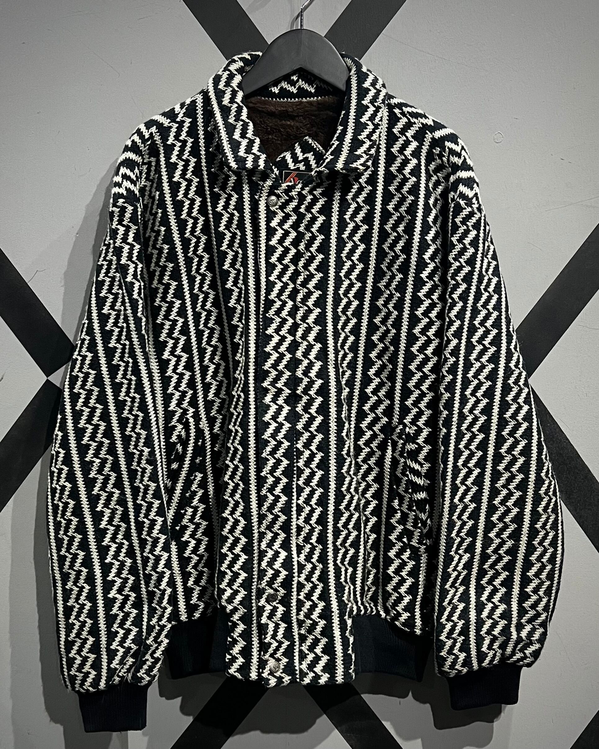 タ*シ様 vintage Mohawk キュー X VINTAGE】Monotone Zigzag Pattern Vintage Loose Knit Blouson