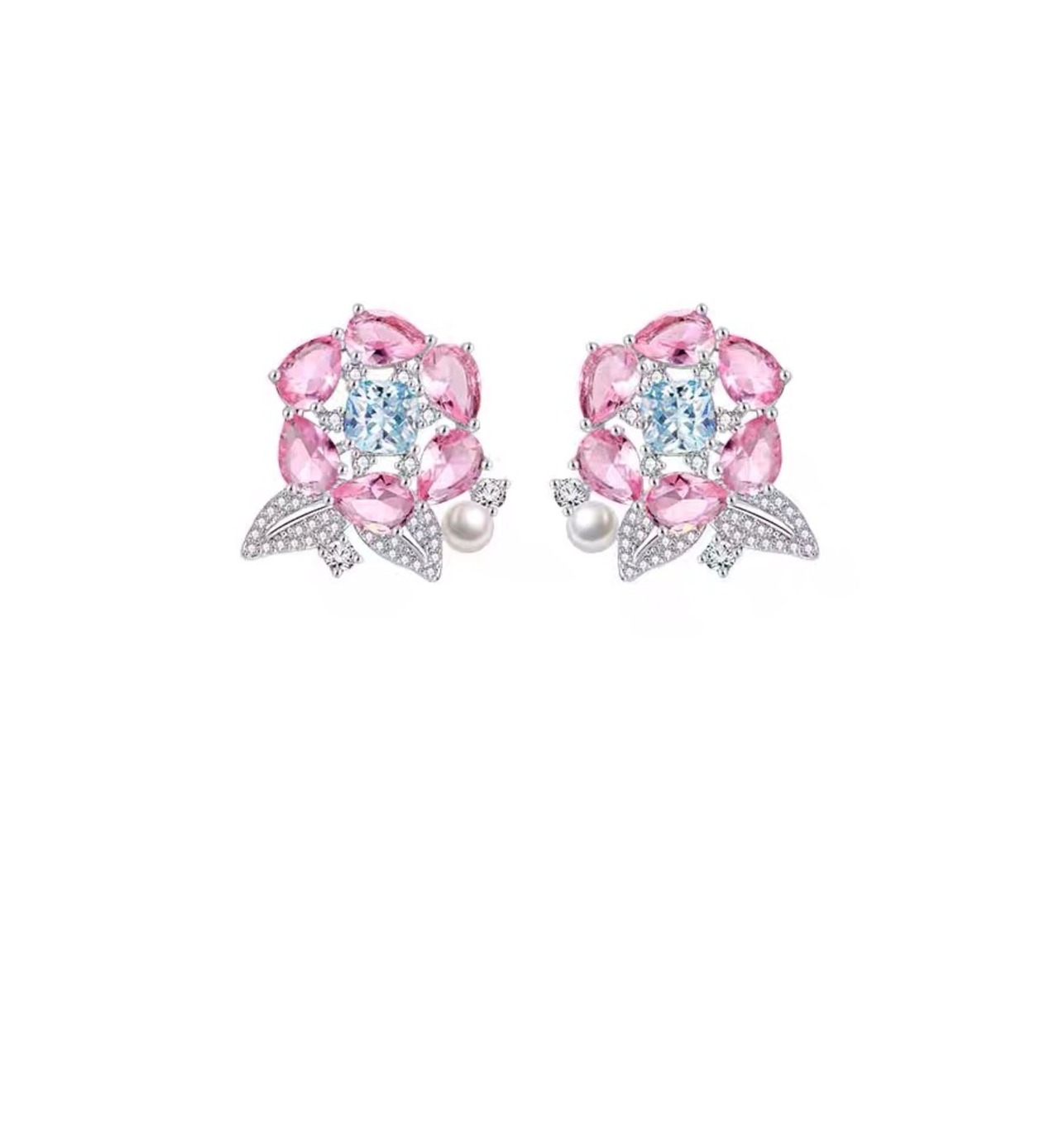 ピアス ピンク 花 水色 ピアス 花柄 フラワー ネックレス アクセサリー 