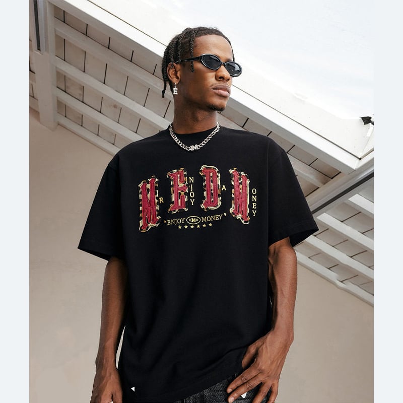 3色展開ユニセックスMEDMプリント半袖Tシャツ