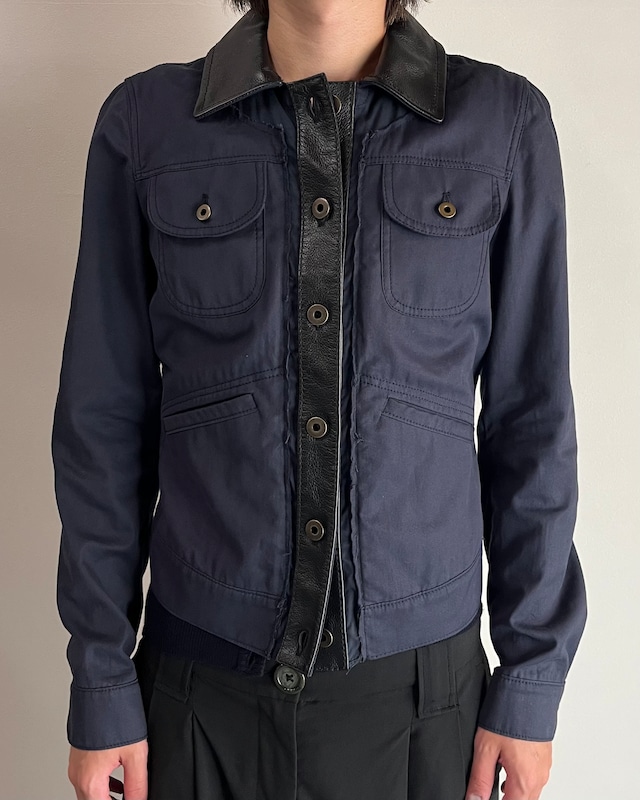 【00's MIUMIU】leather switching trucker jacket