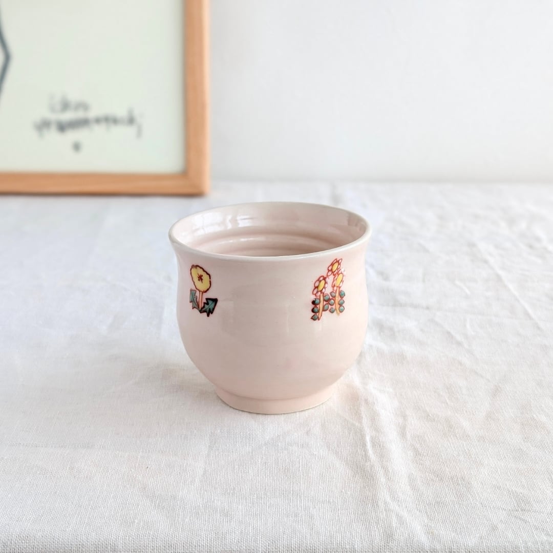 長浜由起子 小花絵付け フリーカップ | 作家もの 花柄 ピンク そば猪口