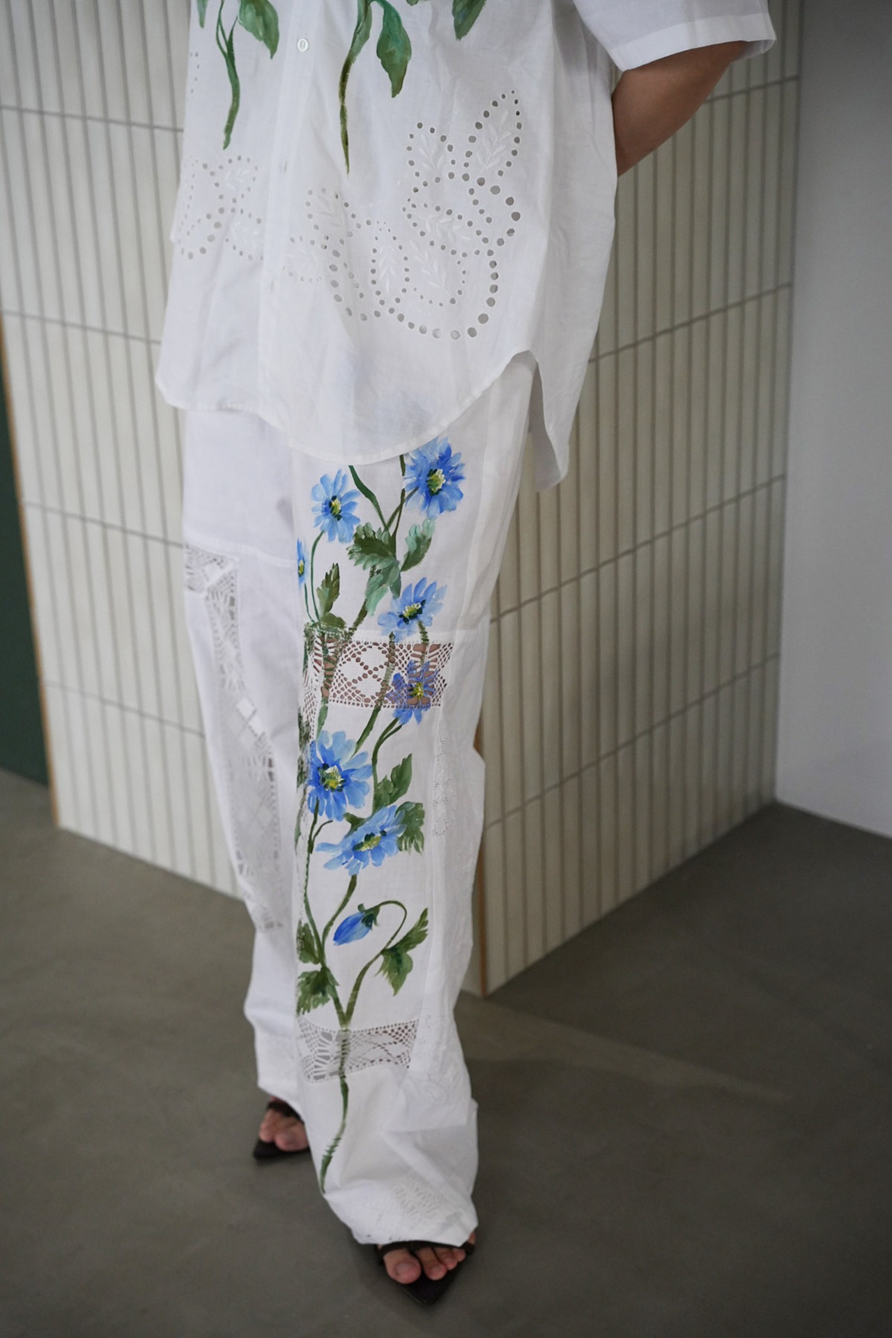 vintage lace pants blue chamomile
