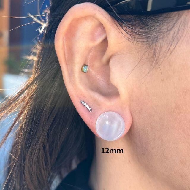 ボディピアス 22mm 25mm ホワイト キャッツアイ ダブルフレア 拡張