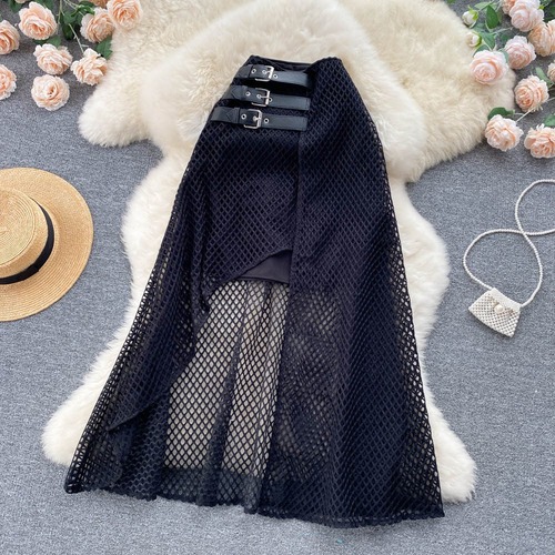 スカート ロング丈 無地 メッシュ Aライン 大人可愛い こなれ感 きれいめ 春秋 お出かけ デート 女子会 ハイウエスト