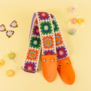 かぎ編みギターストラップ　オレンジ｜Crochet Guitar Strap – Orange