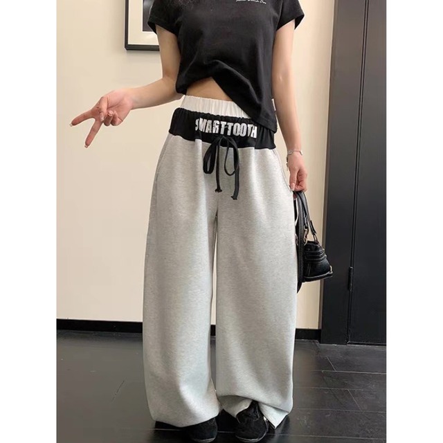 two-tone logo wide waist sweatpants　バイカラーロゴウエストワイドスウェットパンツ　J1707