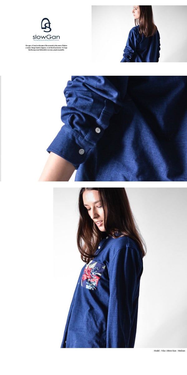 30%OFF SLOWGAN(スローガン) インディゴ染めバンドカラーセットアップ