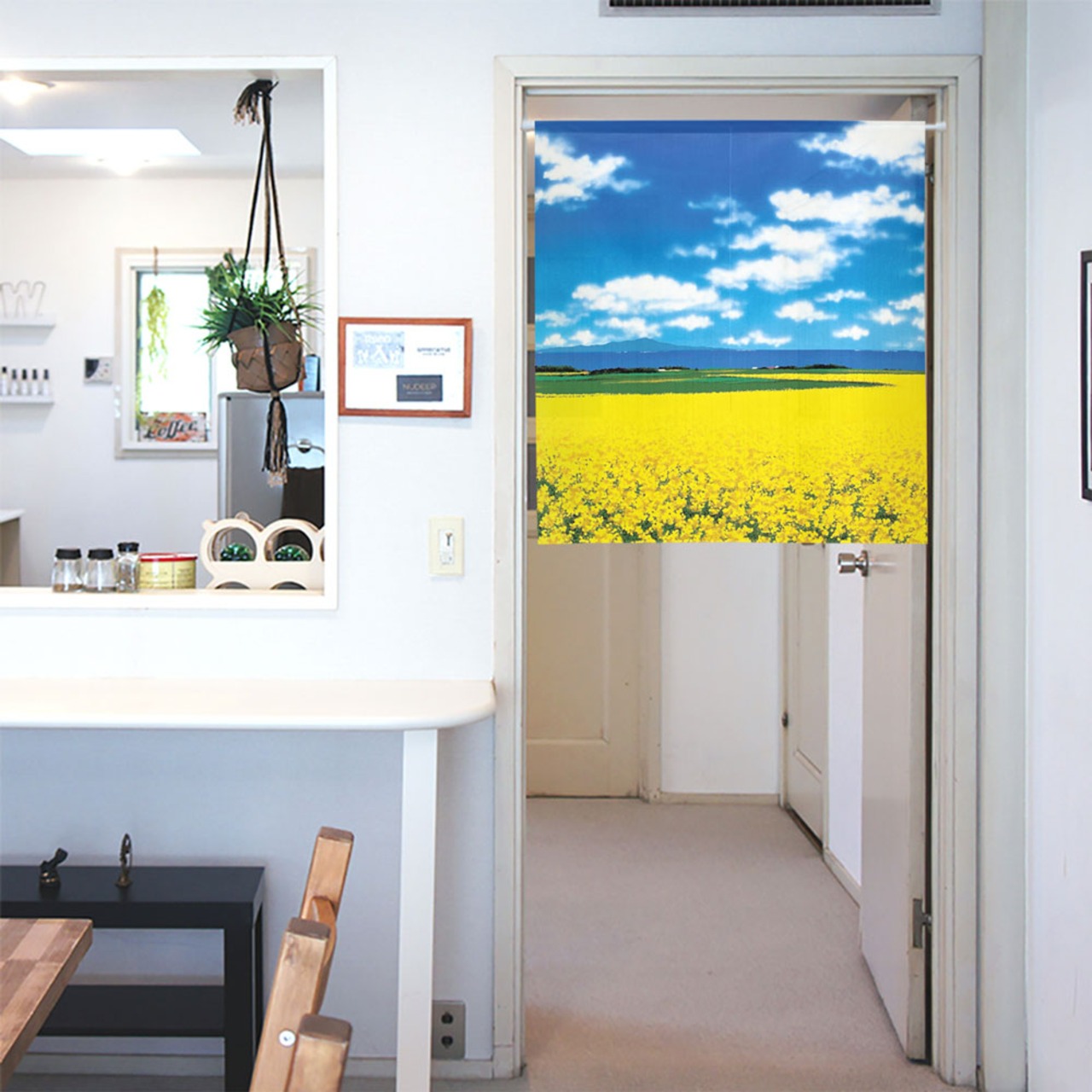 【受注生産】 のれん  花畑と山  幅85ｘ丈 90cm