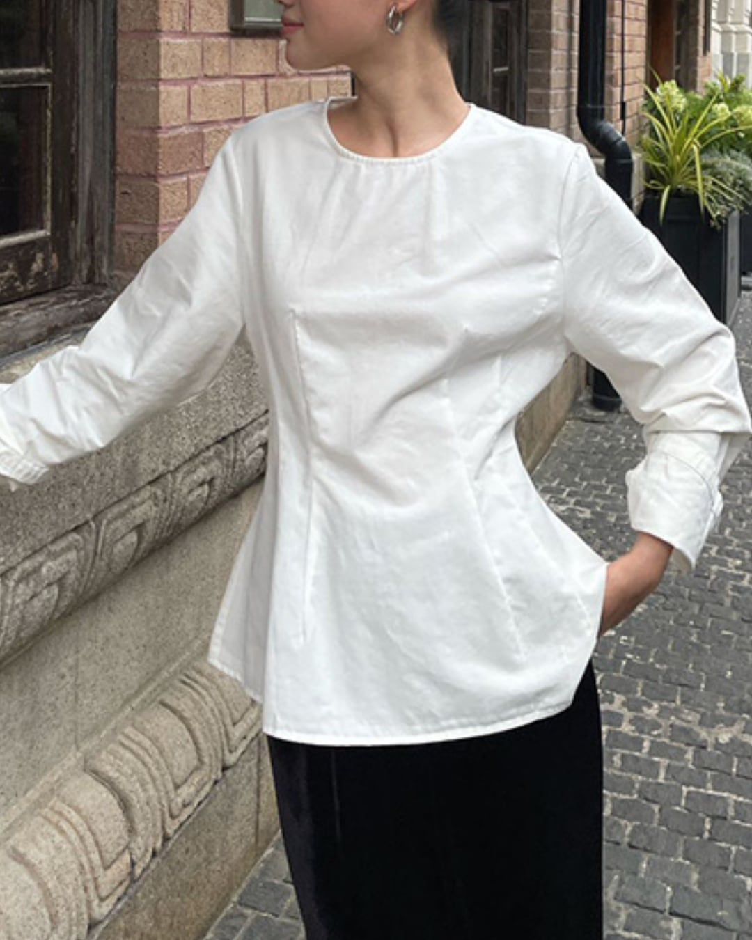 ラウンドネックペプラムトップス A25037