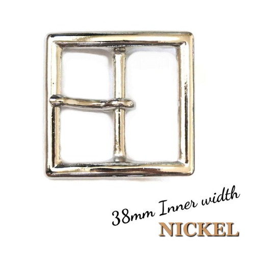 スクエア型バックル 38mm幅 ニッケルメッキ仕上 真鍮ブラス製 正方形 1950s ビンテージ ギャリソンスタイル レザークラフト ハンドメイド バックル交換