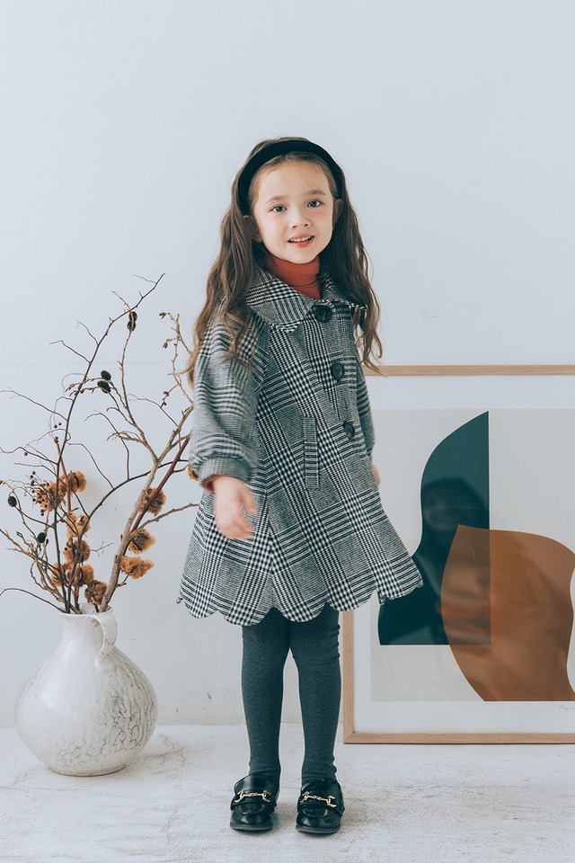 【120~140size】ヘムスカラップコート〈Black check〉