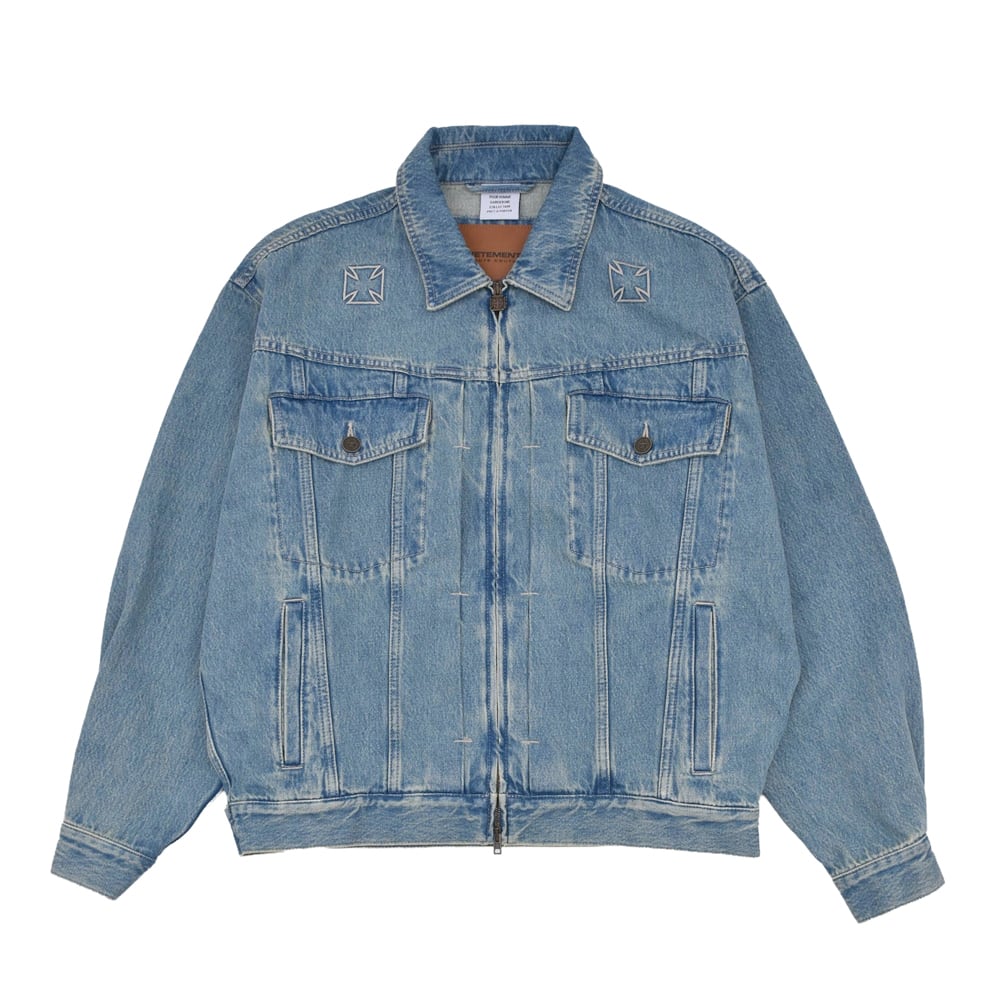 VETEMENTS】BIKER CROSSES ZIP DENIM JACKET | AYIN
