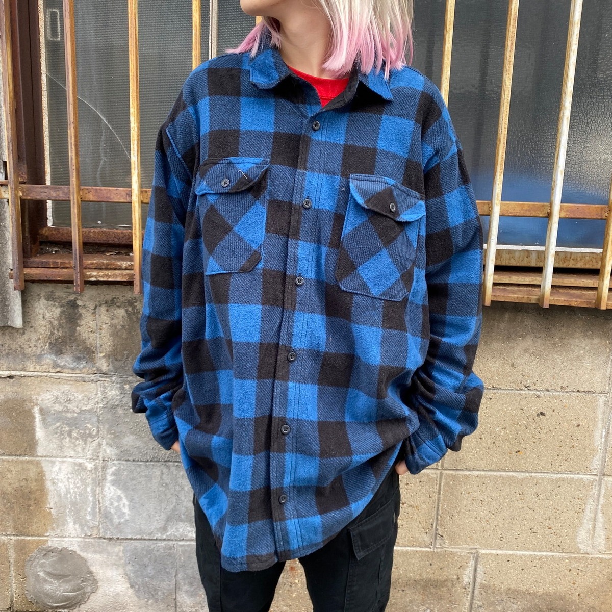 Wrangler ラングラー フリース 長袖シャツ メンズXL 古着 チェック 