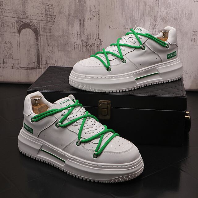 【予約販売】スニーカー 厚底 靴ひも レースアップ シンプル 靴 ブラック ホワイト グリーン スポーティー お洒落 カジュアル ストリート 24cm/24.5cm/25cm/25.5cm/26cm/26.5cm