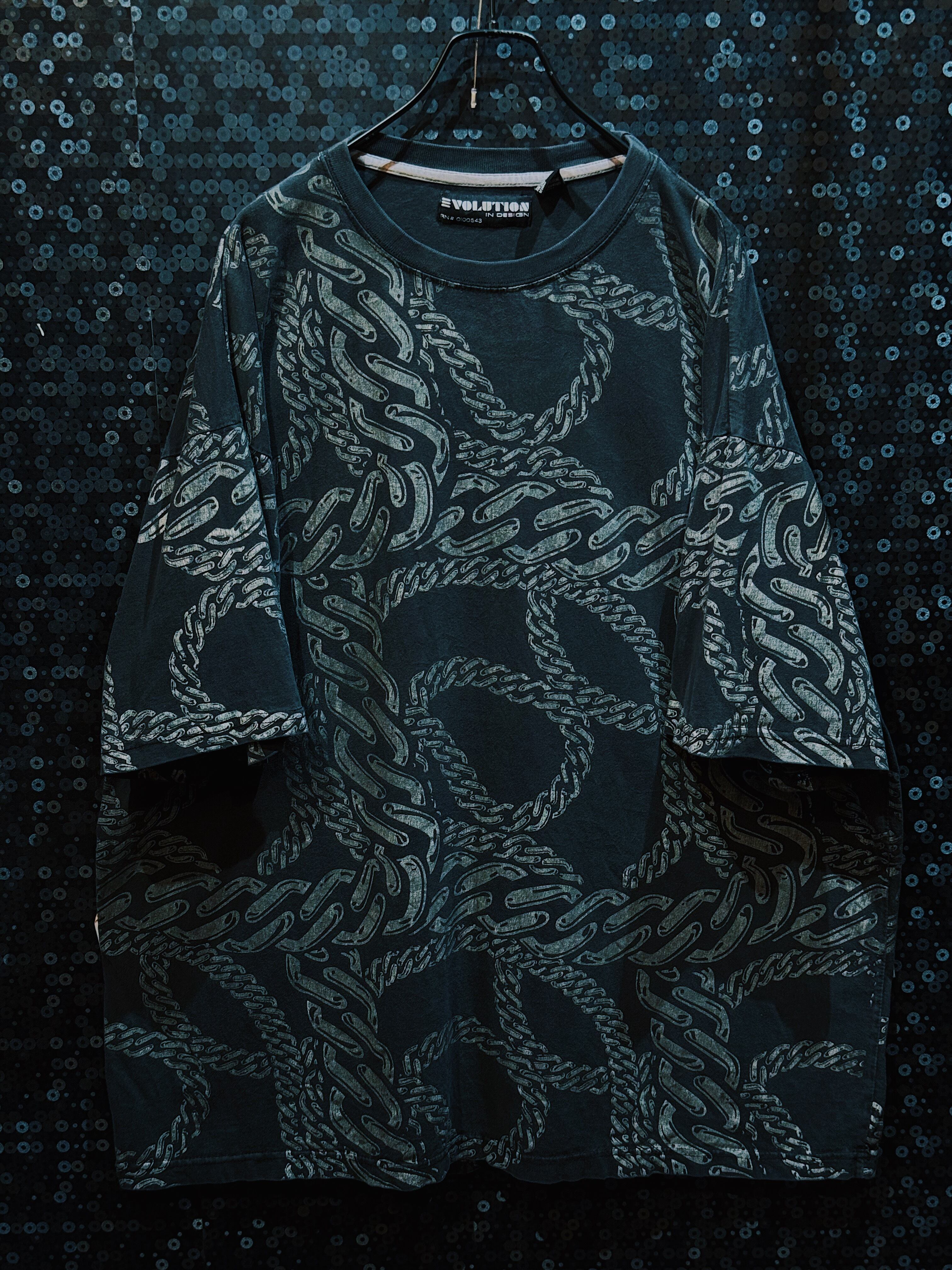 【ÆIEM】"EVOLUTION IN DESIGN"vintage All-Over Chain Graphic T-Shirt