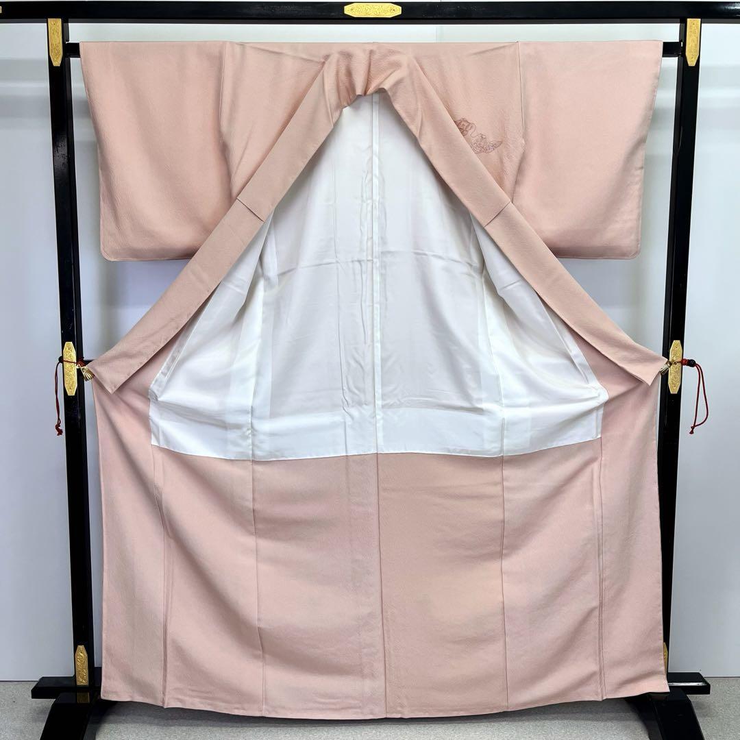 付下げ 刺繍柄 童子 七宝繋ぎ雲模様 暈し 縮緬 曙色 しつけ糸 K-3776  