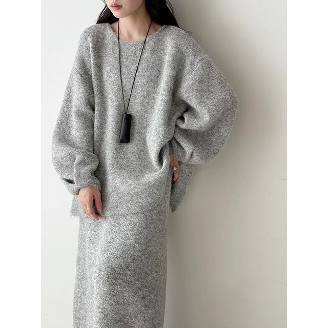 buttoned wool sweater and skirt set(SN079)