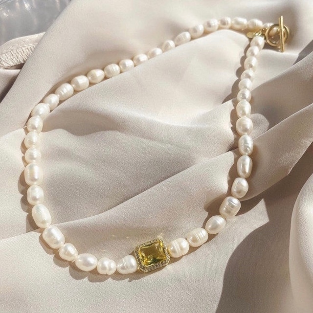color stone & pearl necklace（３color）＜a1122＞