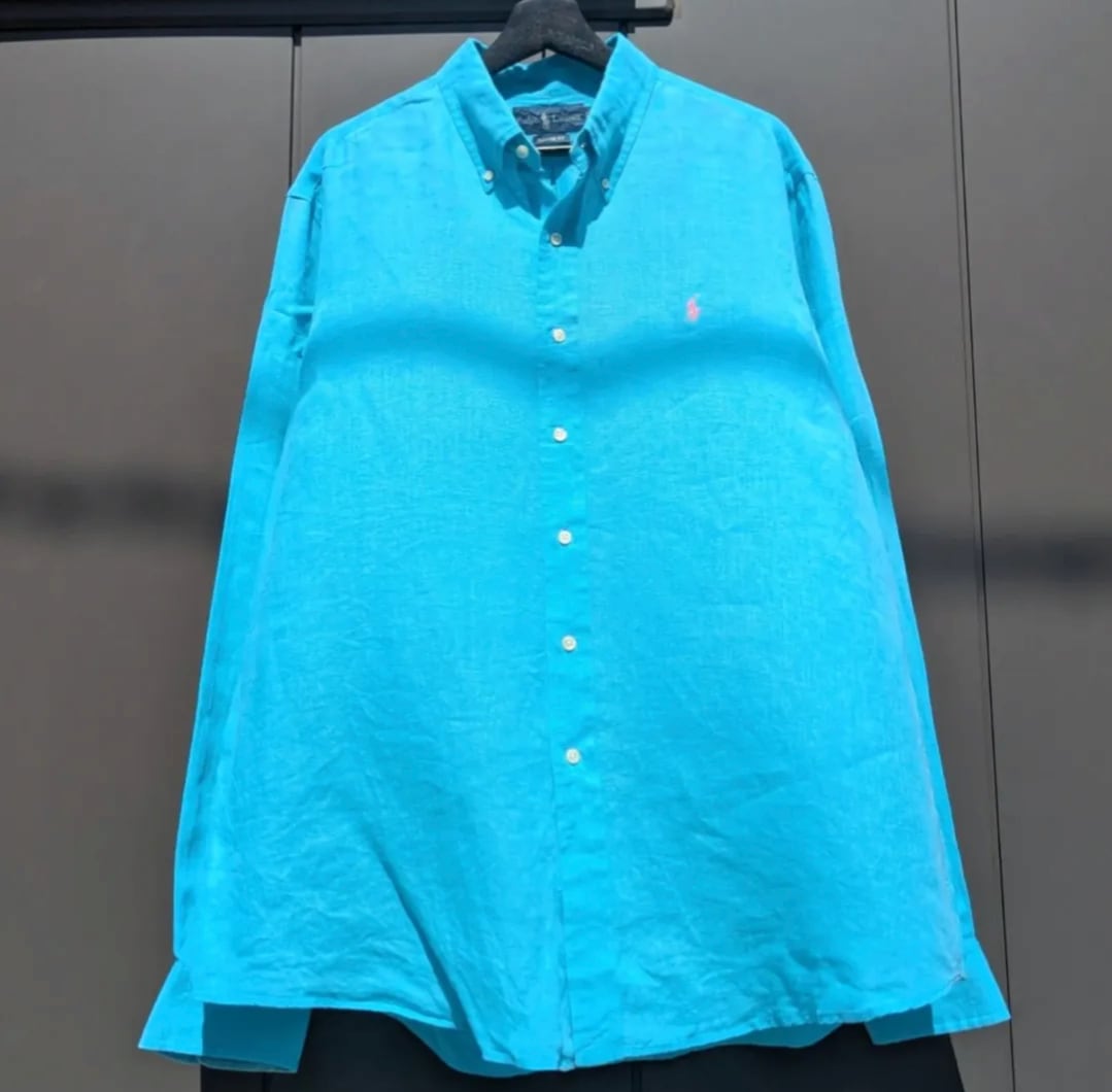 ターコイズカラー!! ピンクpony ralph lauren linen shirt 小岩店