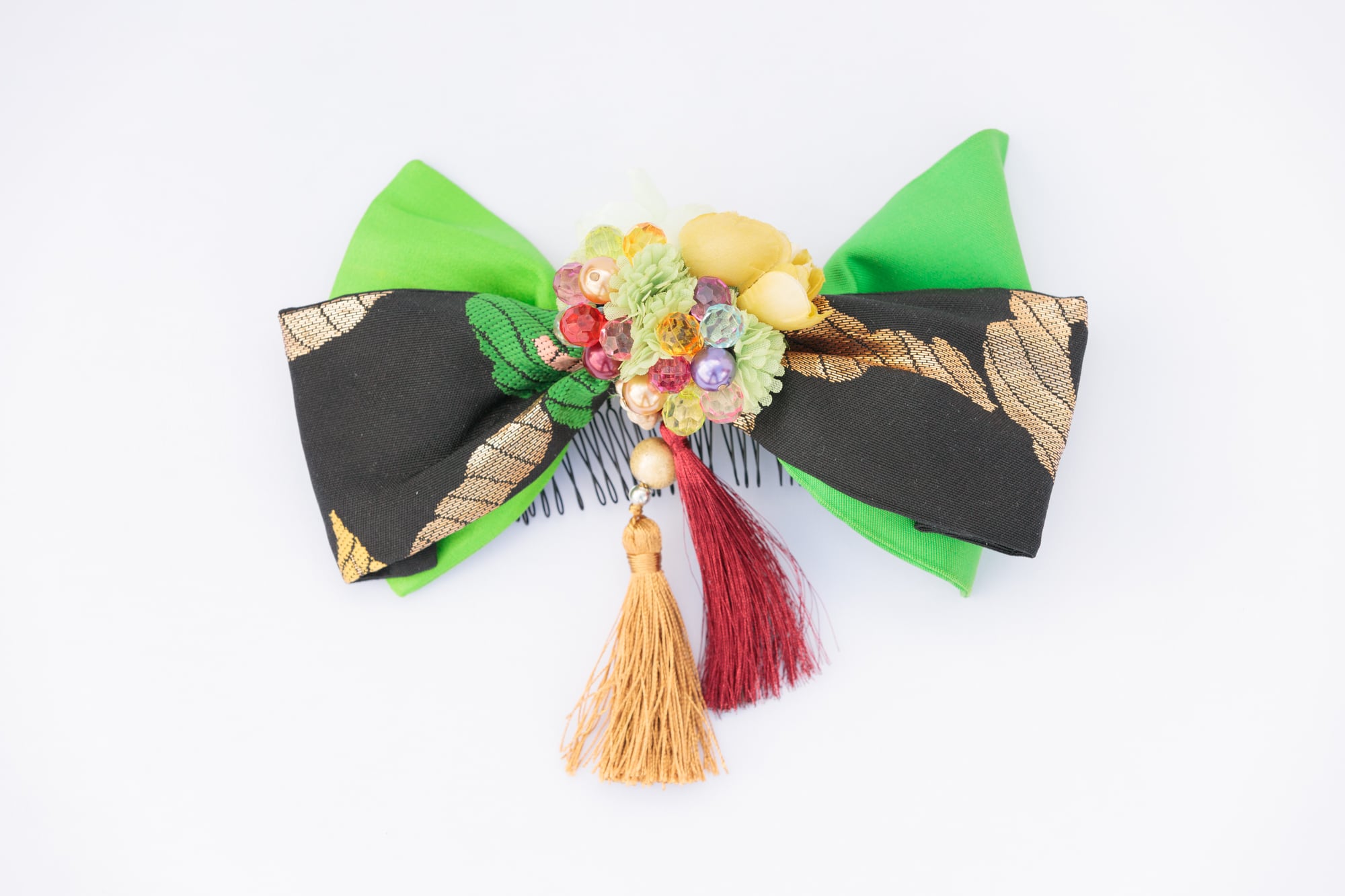 和装髪飾り/成人式/振袖/袴ヘア/振袖ヘア/グリーン/ブラック/緑/黒