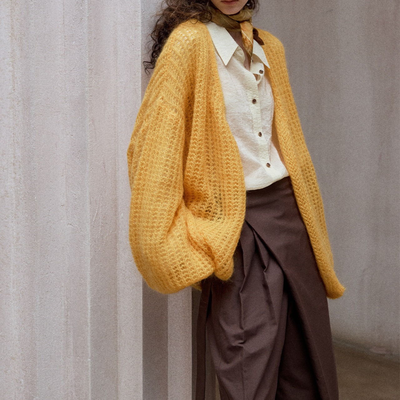 Balloon Sleeve V-Neck Oversized Knit Cardigan  T6152