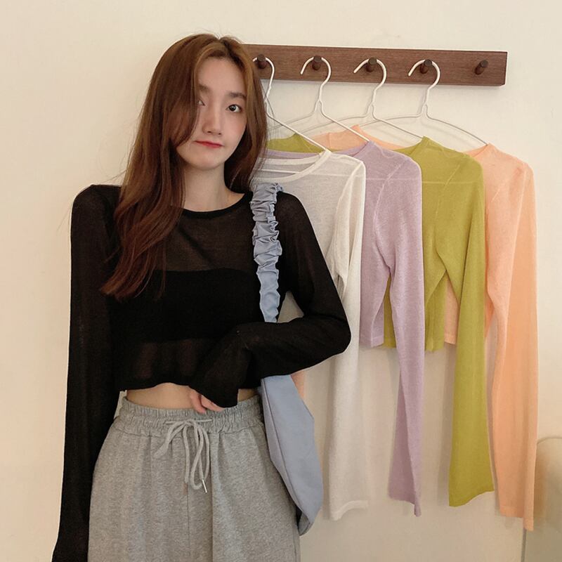 Tシャツ シャツ レディースサマーホワイトスリム薄手ニットショートトップス ロング 夏物 1号婦人78662520586