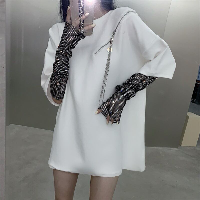 Tシャツ シャツ ブラック薄手レディーススプリングルーズトップス ロング 春物 ブラックストロベリース75867572592