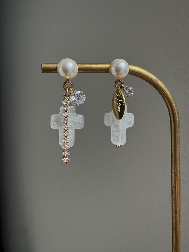 cross pearl pierce/earring