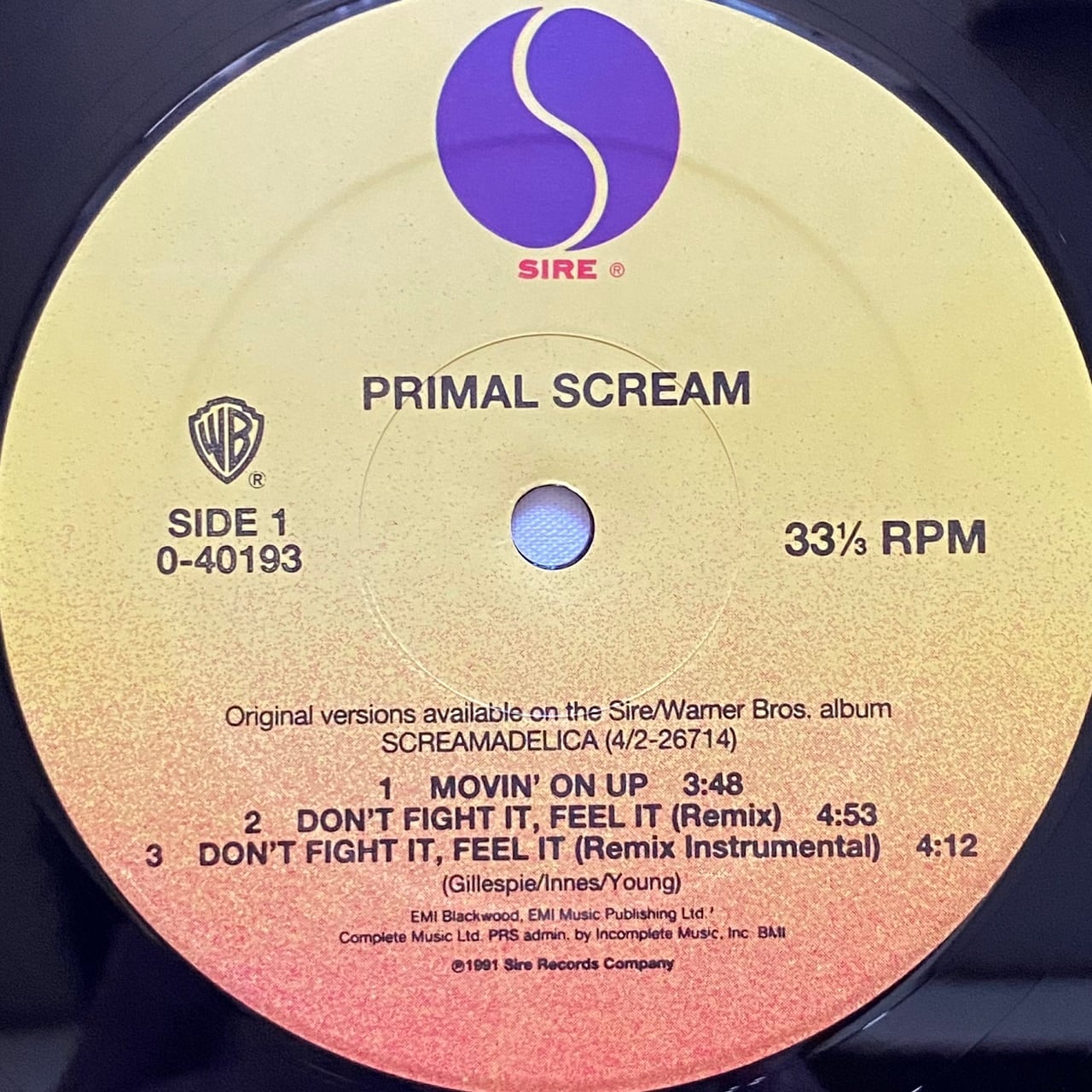 プロモ12インチ PRIMAL SCREAM MOVIN’ ON UP 12EP】Primal Scream – Movin' On Up / Don't Fight It, Feel It