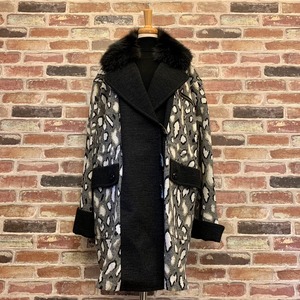 Leopard Grey Fur Collar Coat