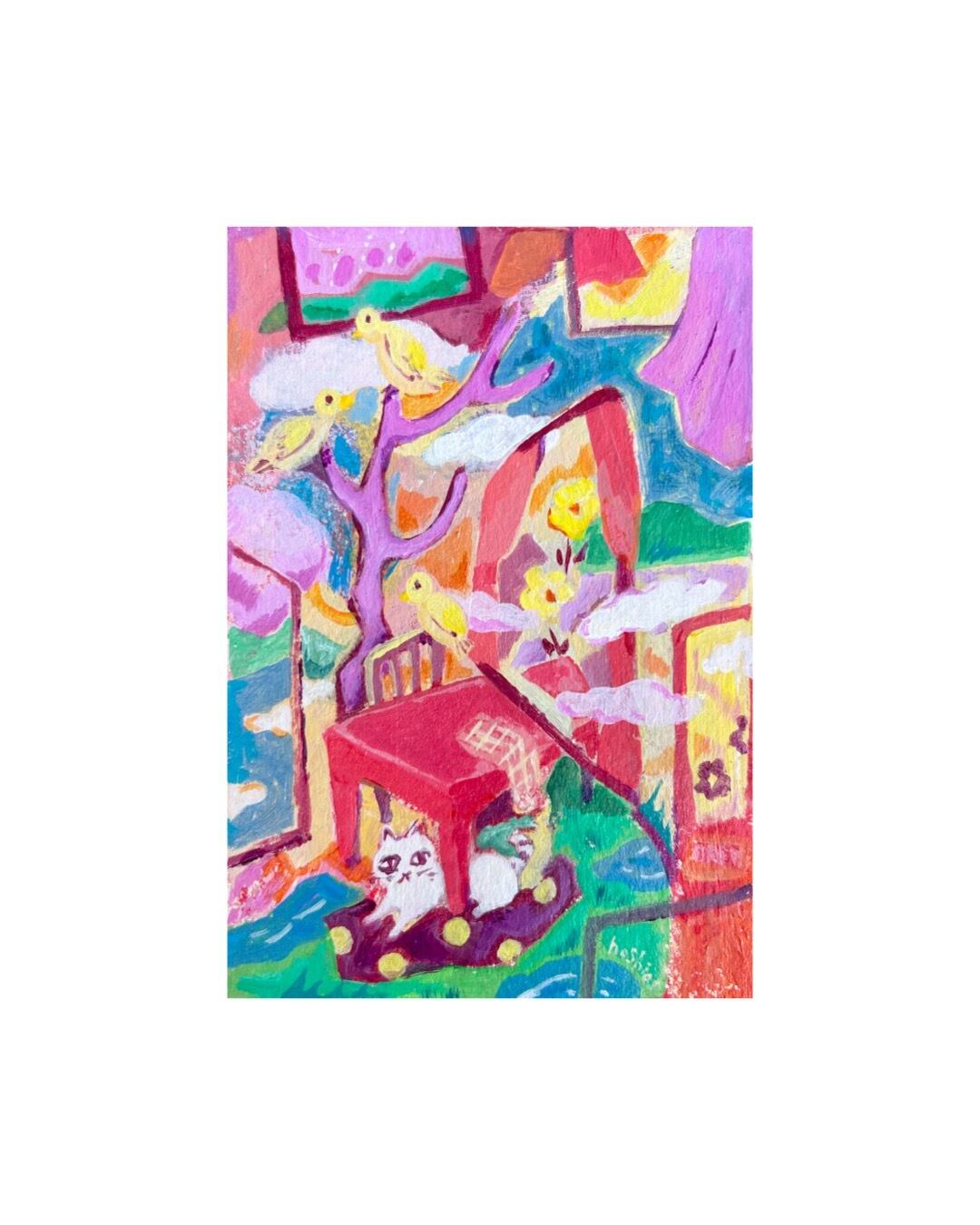 46×53㎝「窓辺のイスとテーブル」F10・油彩画・原画・額装 | Pay ID