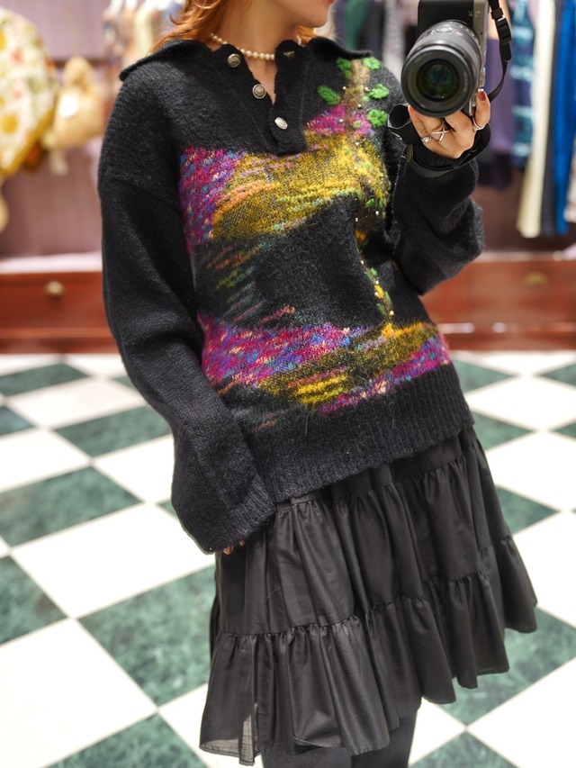 Vintage"Black Art Knit Sweater"