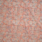 ブロックプリント生地【50cm単位】インド綿  花柄 コーラルピンク×ベージュ×カーキ #79490-PK1