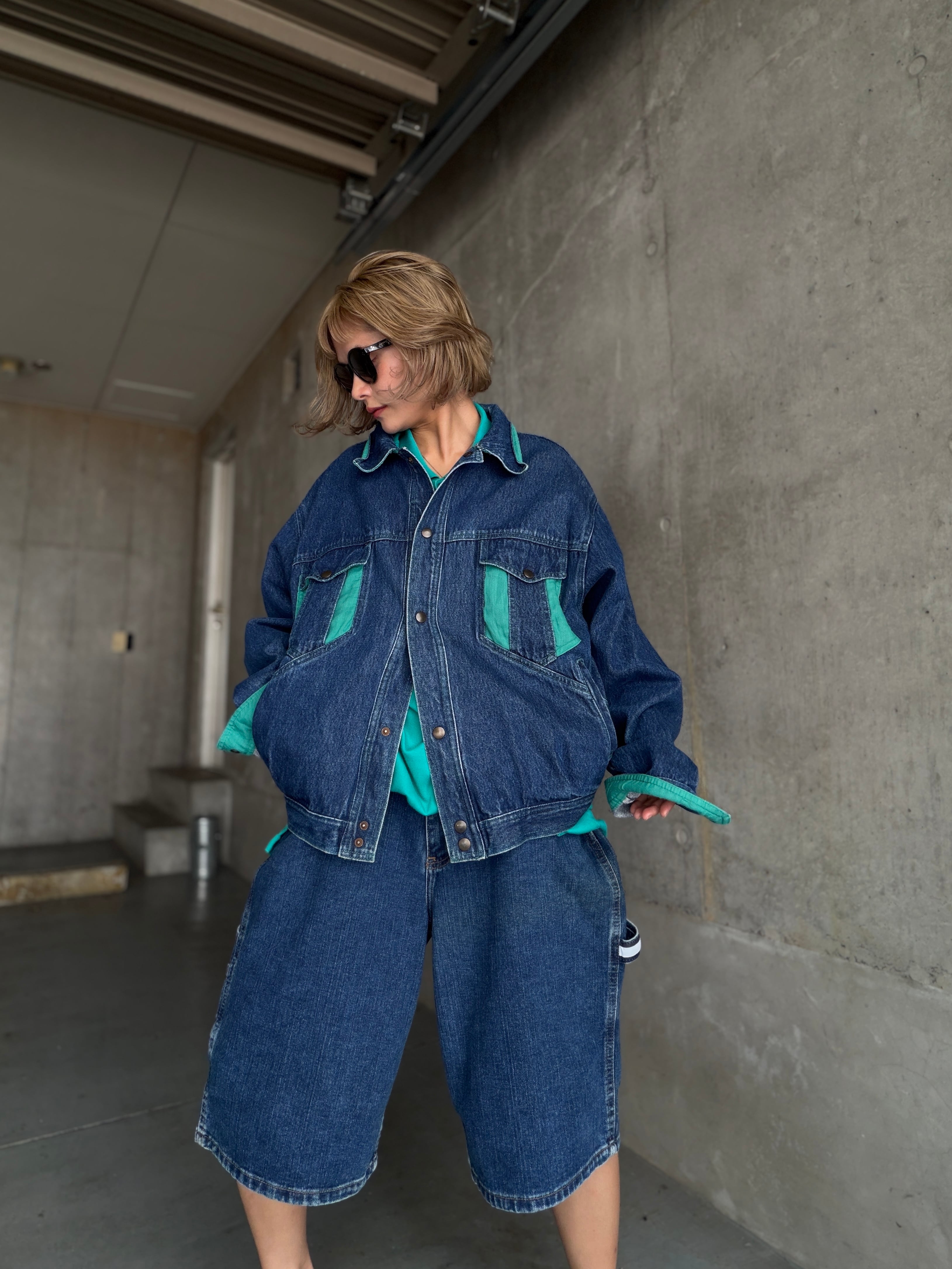 (OT1567) color block denim jacket made in Uruguay