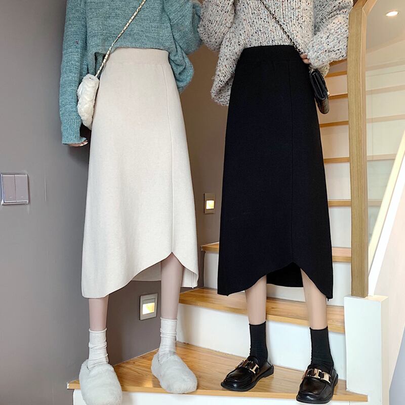 スプリングオータムスカート レディースブラックハイウェストウェストAライン 春物 秋物 スーパーモール10328770774