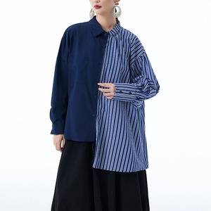 ASYMMETRIC CONTRAST STITCH DESIGN LONG SLEEVES SHIRT 4colors M-14381