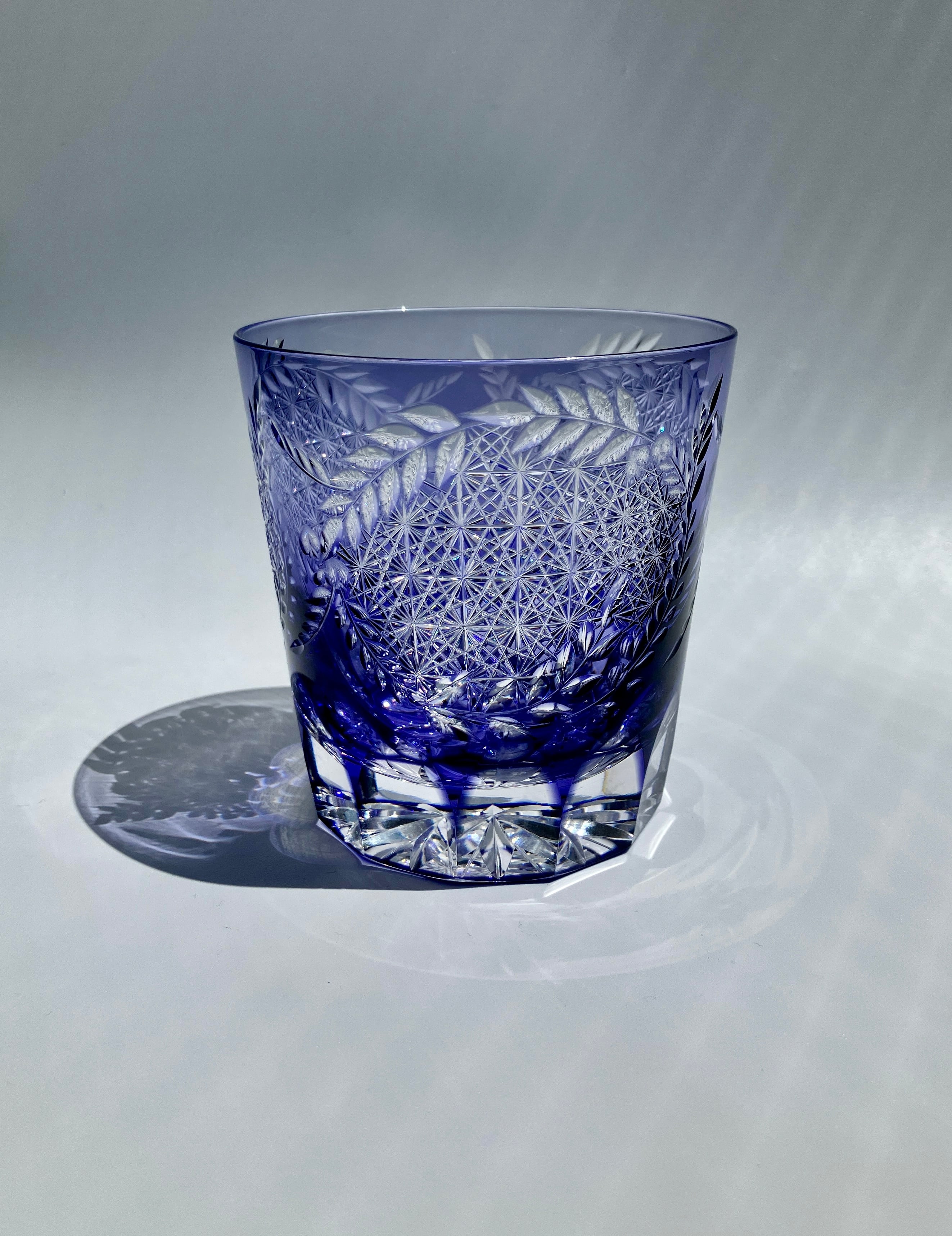 各務クリスタル 江戸切子 藍るり 色被せクリスタル カガミクリスタル KAGAMI カガミクリスタル 江戸切子 ペア ロックグラス 幕襞に四角籠目